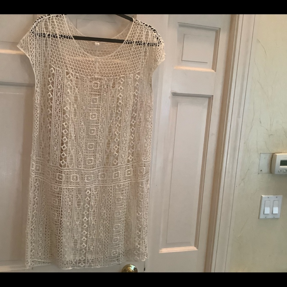 Beautiful open weave off white dress with slip.